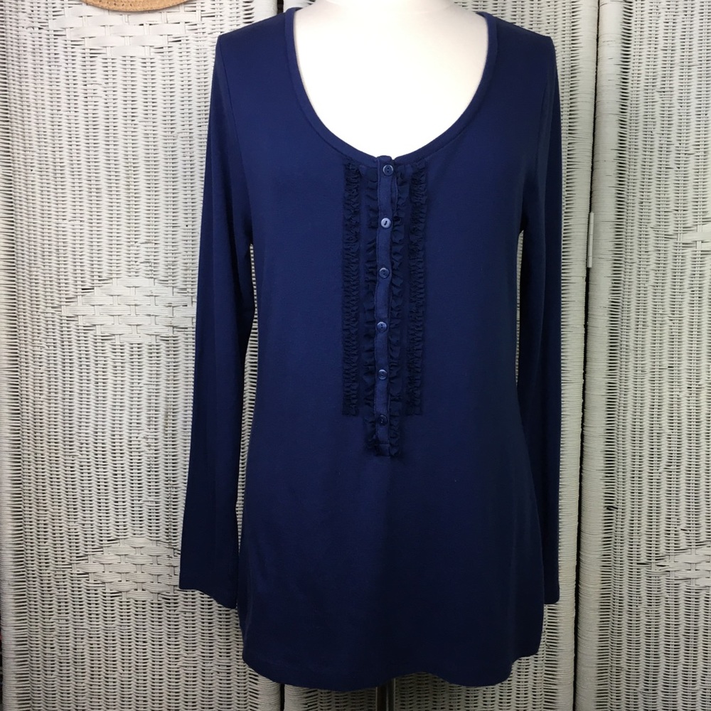 Old Navy Dressy T-Shirt Long Sleeve Ruffle Placket
